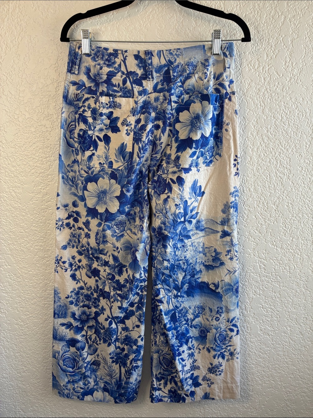 Maeve Colette Linen Pants Blue Floral Toile Wide Leg High Rise Anthropologie 27 - Picture 6 of 9